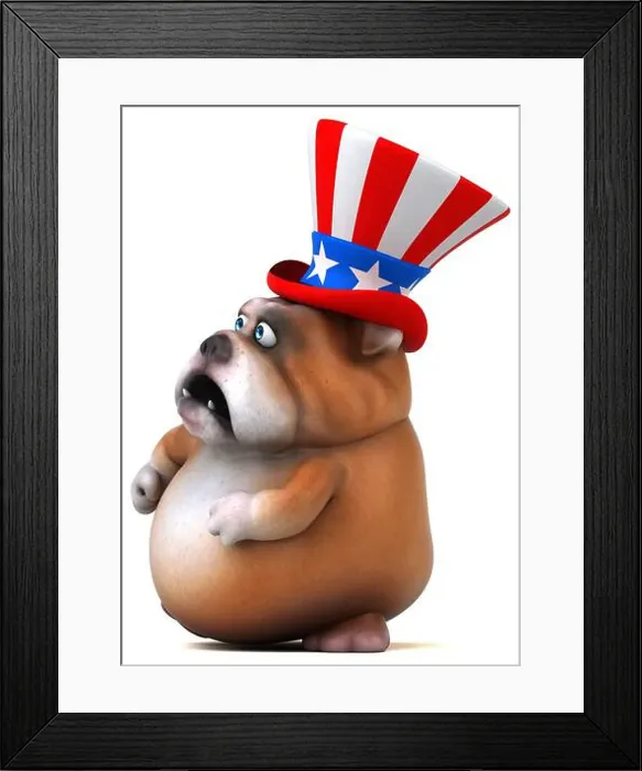 Framed Print : Fun 3D cartoon bulldog with an uncle sam hat Framed Print : Fun 3D cartoon bulldog with an uncle sam hat