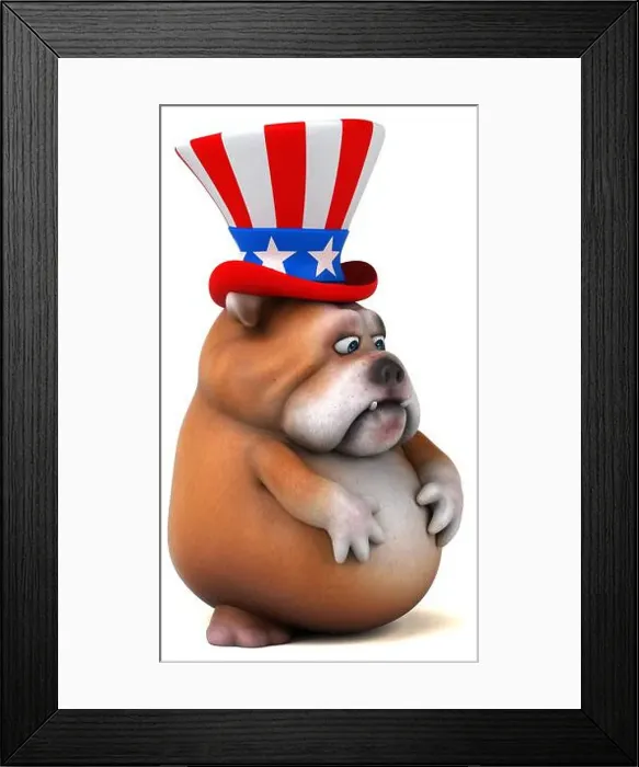 Framed Print : Fun 3D cartoon bulldog with an uncle sam hat Framed Print : Fun 3D cartoon bulldog with an uncle sam hat