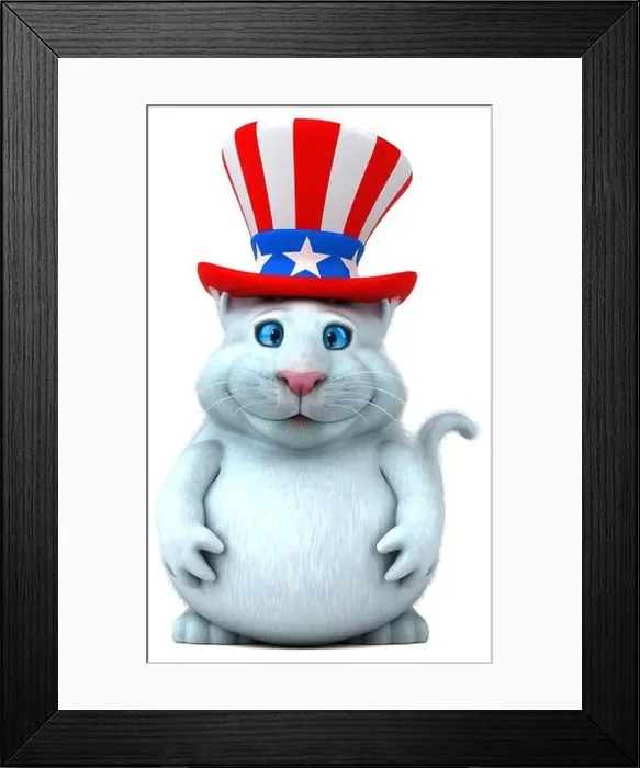 Framed Print : Fun 3D cartoon cat with an uncle sam hat Framed Print : Fun 3D cartoon cat with an uncle sam hat