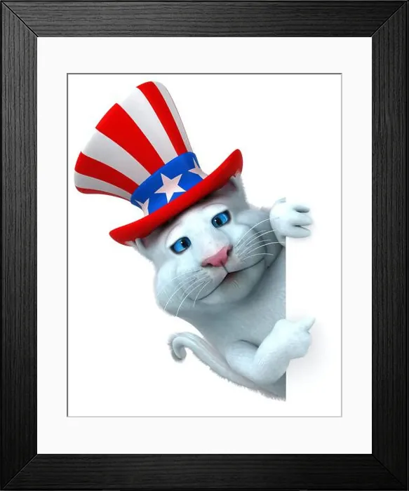 Framed Print : Fun 3D cartoon cat with an uncle sam hat Framed Print : Fun 3D cartoon cat with an uncle sam hat