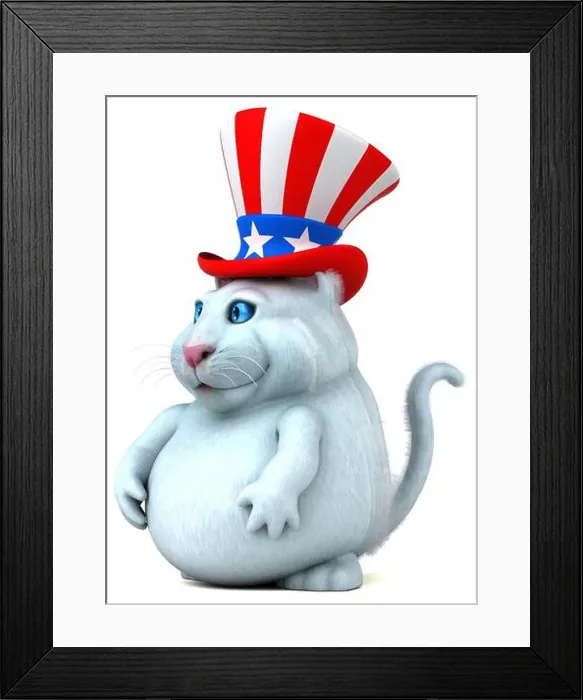 Framed Print : Fun 3D cartoon cat with an uncle sam hat Framed Print : Fun 3D cartoon cat with an uncle sam hat