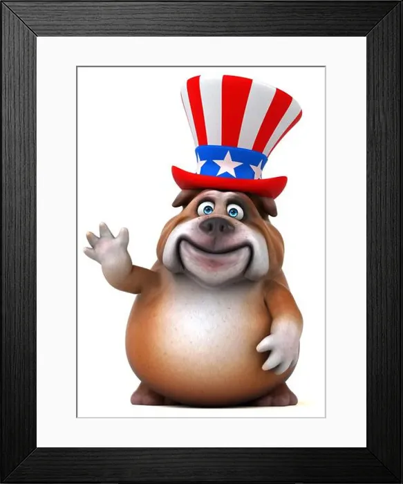 Framed Print : Fun 3D cartoon bulldog with an uncle sam hat Framed Print : Fun 3D cartoon bulldog with an uncle sam hat