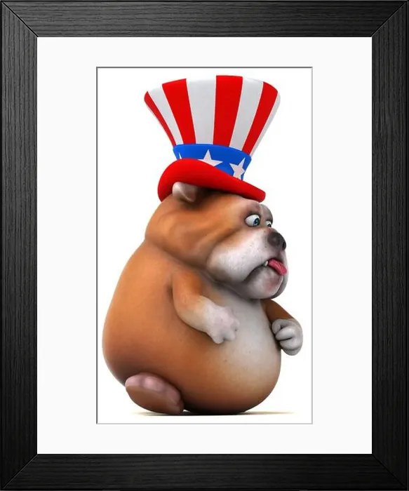 Framed Print : Fun 3D cartoon bulldog with an uncle sam hat Framed Print : Fun 3D cartoon bulldog with an uncle sam hat