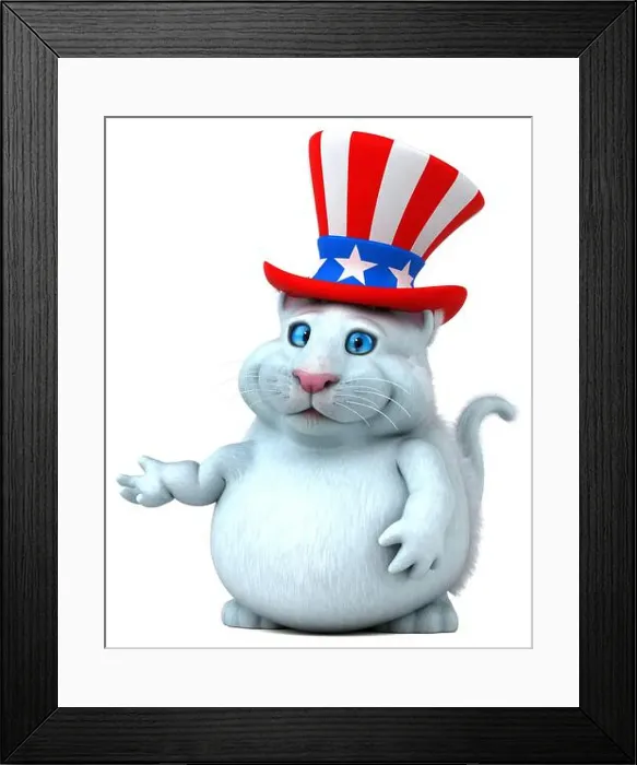 Framed Print : Fun 3D cartoon cat with an uncle sam hat Framed Print : Fun 3D cartoon cat with an uncle sam hat
