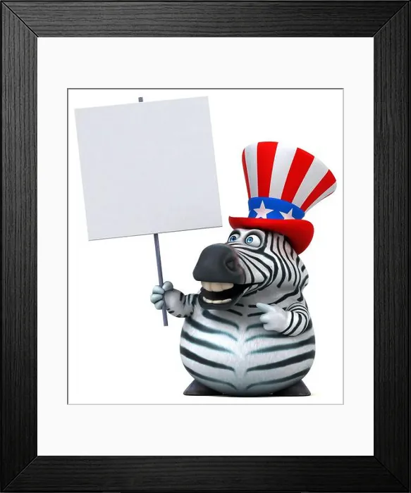 Framed Print : Fun 3D cartoon zebra with an uncle sam hat Framed Print : Fun 3D cartoon zebra with an uncle sam hat