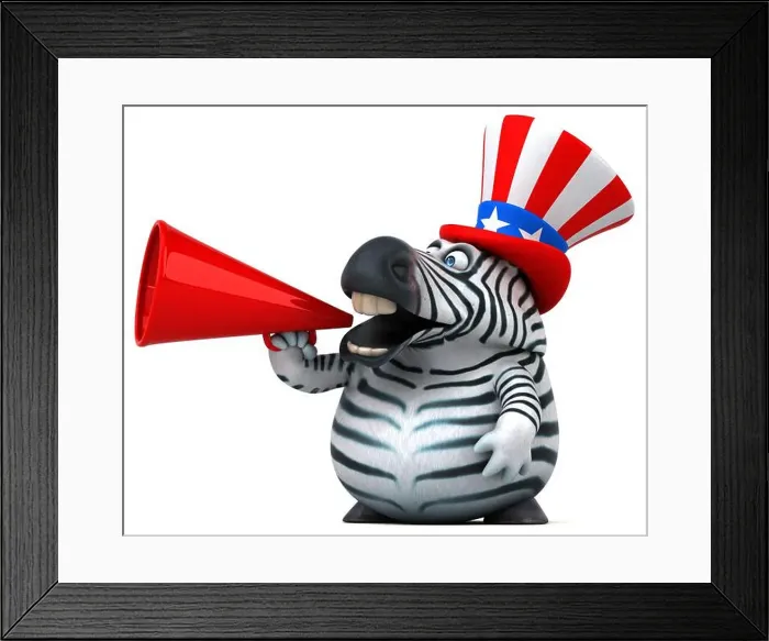 Framed Print : Fun 3D cartoon zebra with an uncle sam hat Framed Print : Fun 3D cartoon zebra with an uncle sam hat