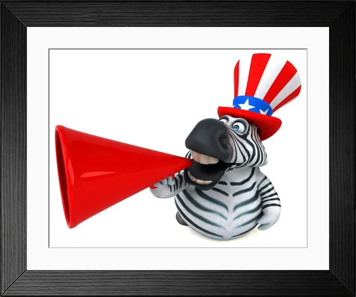 Framed Print : Fun 3D cartoon zebra with an uncle sam hat Framed Print : Fun 3D cartoon zebra with an uncle sam hat