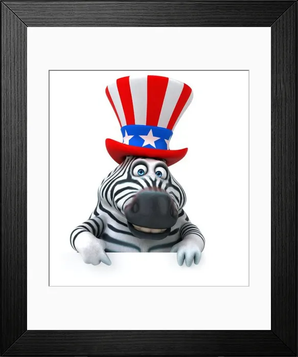 Framed Print : Fun 3D cartoon zebra with an uncle sam hat Framed Print : Fun 3D cartoon zebra with an uncle sam hat