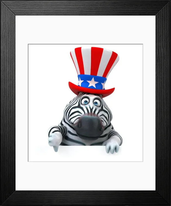 Framed Print : Fun 3D cartoon zebra with an uncle sam hat Framed Print : Fun 3D cartoon zebra with an uncle sam hat