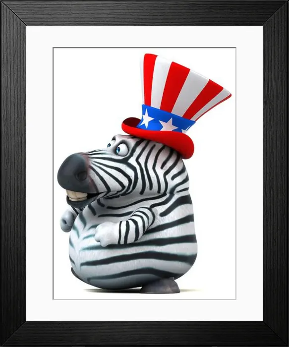 Framed Print : Fun 3D cartoon zebra with an uncle sam hat Framed Print : Fun 3D cartoon zebra with an uncle sam hat