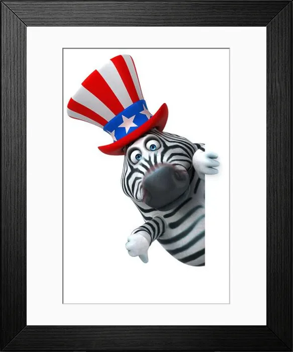 Framed Print : Fun 3D cartoon zebra with an uncle sam hat Framed Print : Fun 3D cartoon zebra with an uncle sam hat