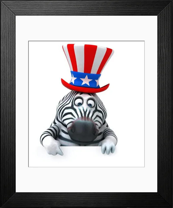 Framed Print : Fun 3D cartoon zebra with an uncle sam hat Framed Print : Fun 3D cartoon zebra with an uncle sam hat