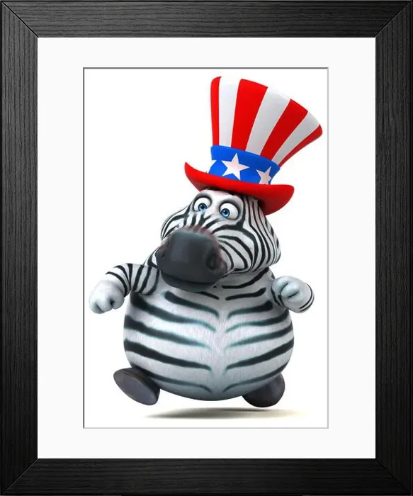 Framed Print : Fun 3D cartoon zebra with an uncle sam hat Framed Print : Fun 3D cartoon zebra with an uncle sam hat