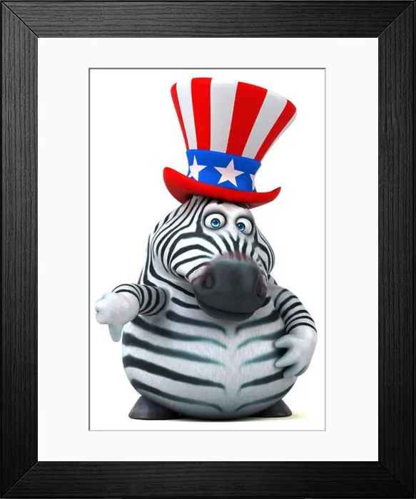 Framed Print : Fun 3D cartoon zebra with an uncle sam hat Framed Print : Fun 3D cartoon zebra with an uncle sam hat