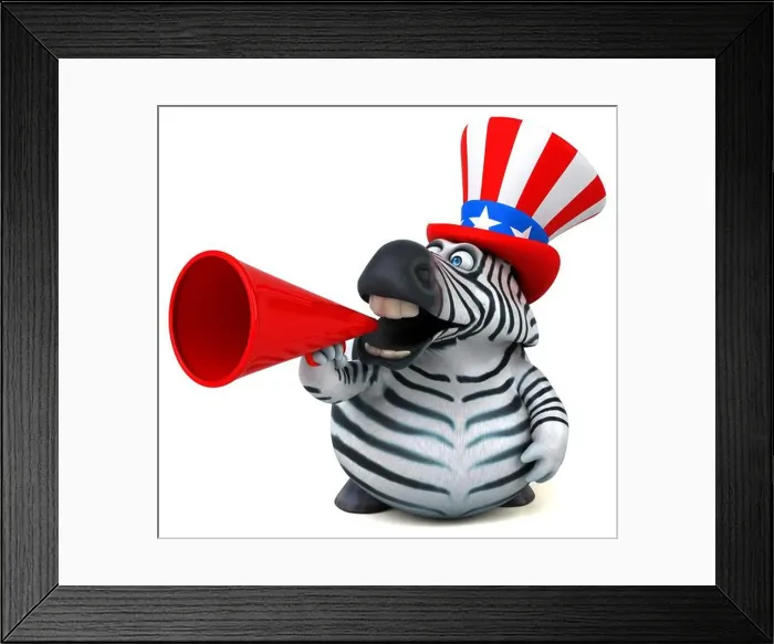Framed Print : Fun 3D cartoon zebra with an uncle sam hat Framed Print : Fun 3D cartoon zebra with an uncle sam hat