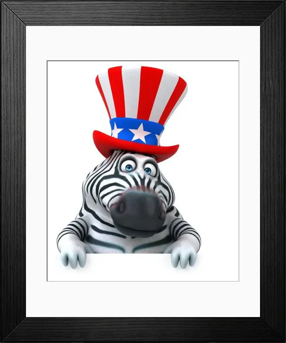 Framed Print : Fun 3D cartoon zebra with an uncle sam hat Framed Print : Fun 3D cartoon zebra with an uncle sam hat