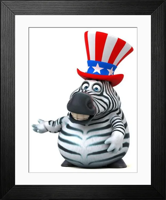Framed Print : Fun 3D cartoon zebra with an uncle sam hat Framed Print : Fun 3D cartoon zebra with an uncle sam hat