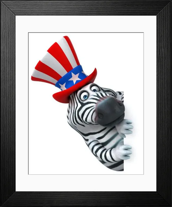 Framed Print : Fun 3D cartoon zebra with an uncle sam hat Framed Print : Fun 3D cartoon zebra with an uncle sam hat
