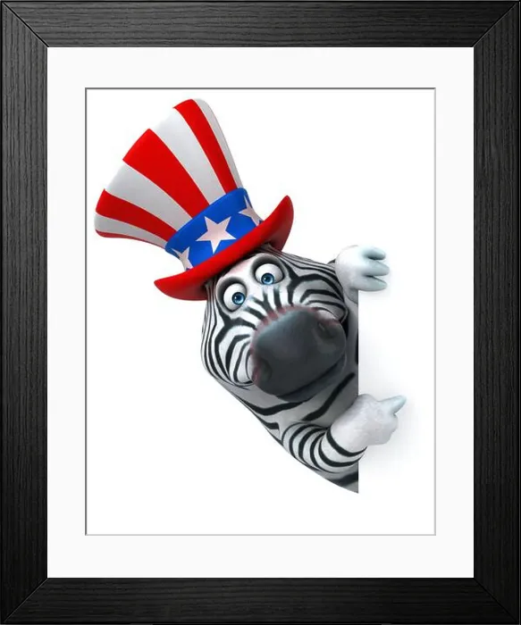 Framed Print : Fun 3D cartoon zebra with an uncle sam hat Framed Print : Fun 3D cartoon zebra with an uncle sam hat