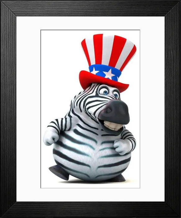 Framed Print : Fun 3D cartoon zebra with an uncle sam hat Framed Print : Fun 3D cartoon zebra with an uncle sam hat