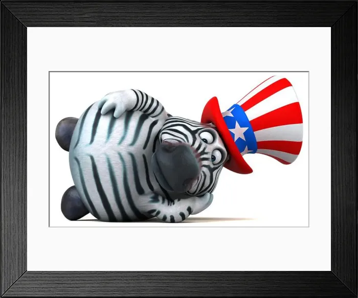 Framed Print : Fun 3D cartoon zebra with an uncle sam hat Framed Print : Fun 3D cartoon zebra with an uncle sam hat