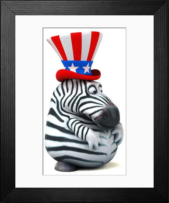 Framed Print : Fun 3D cartoon zebra with an uncle sam hat Framed Print : Fun 3D cartoon zebra with an uncle sam hat