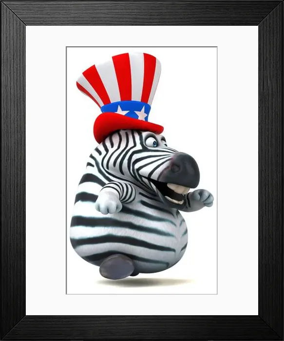 Framed Print : Fun 3D cartoon zebra with an uncle sam hat Framed Print : Fun 3D cartoon zebra with an uncle sam hat