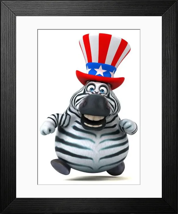 Framed Print : Fun 3D cartoon zebra with an uncle sam hat Framed Print : Fun 3D cartoon zebra with an uncle sam hat
