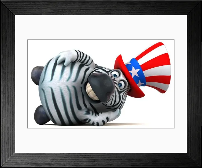 Framed Print : Fun 3D cartoon zebra with an uncle sam hat Framed Print : Fun 3D cartoon zebra with an uncle sam hat