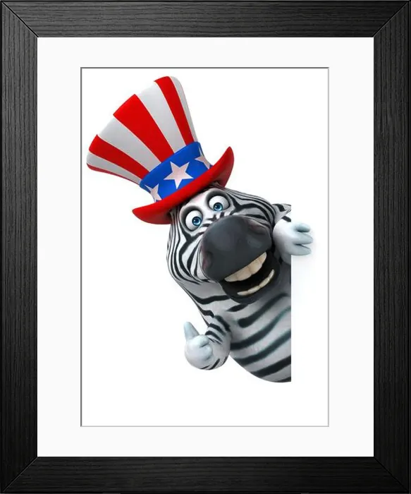 Framed Print : Fun 3D cartoon zebra with an uncle sam hat Framed Print : Fun 3D cartoon zebra with an uncle sam hat