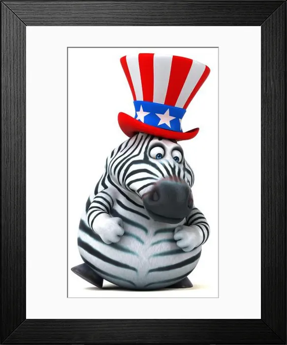 Framed Print : Fun 3D cartoon zebra with an uncle sam hat Framed Print : Fun 3D cartoon zebra with an uncle sam hat