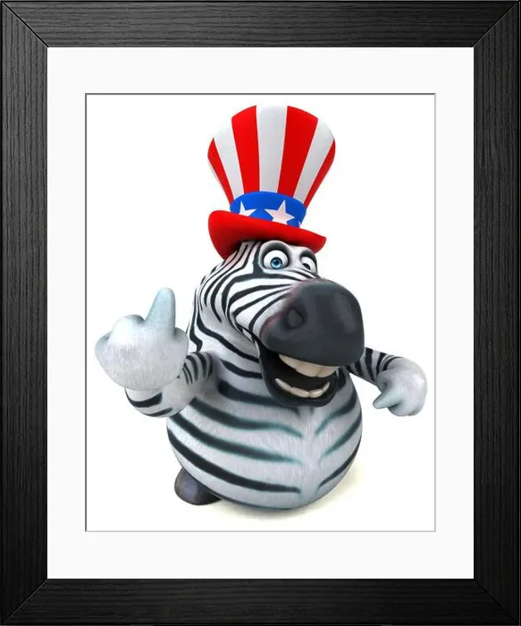 Framed Print : Fun 3D cartoon zebra with an uncle sam hat Framed Print : Fun 3D cartoon zebra with an uncle sam hat