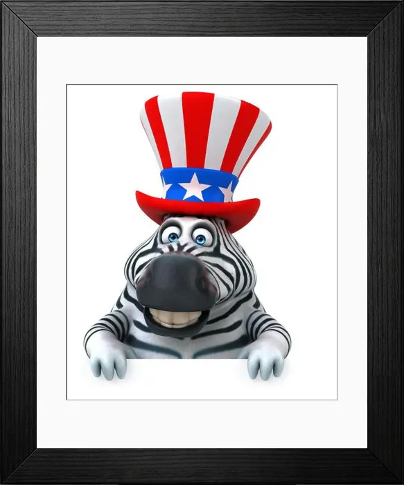 Framed Print : Fun 3D cartoon zebra with an uncle sam hat Framed Print : Fun 3D cartoon zebra with an uncle sam hat