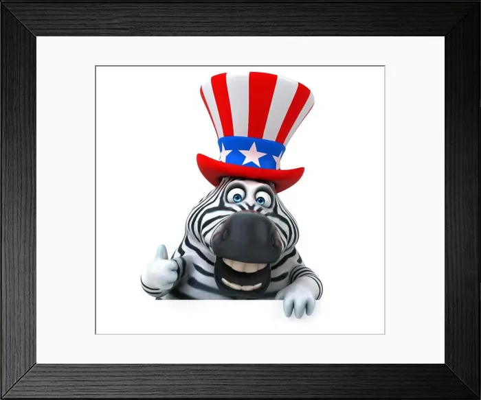 Framed Print : Fun 3D cartoon zebra with an uncle sam hat Framed Print : Fun 3D cartoon zebra with an uncle sam hat