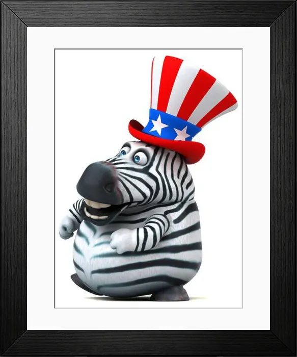 Framed Print : Fun 3D cartoon zebra with an uncle sam hat Framed Print : Fun 3D cartoon zebra with an uncle sam hat