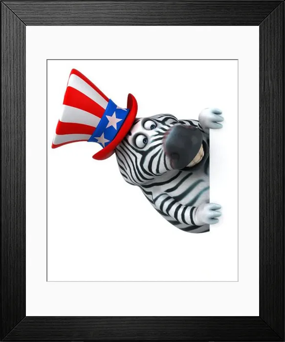 Framed Print : Fun 3D cartoon zebra with an uncle sam hat Framed Print : Fun 3D cartoon zebra with an uncle sam hat