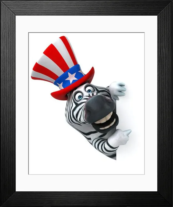 Framed Print : Fun 3D cartoon zebra with an uncle sam hat Framed Print : Fun 3D cartoon zebra with an uncle sam hat