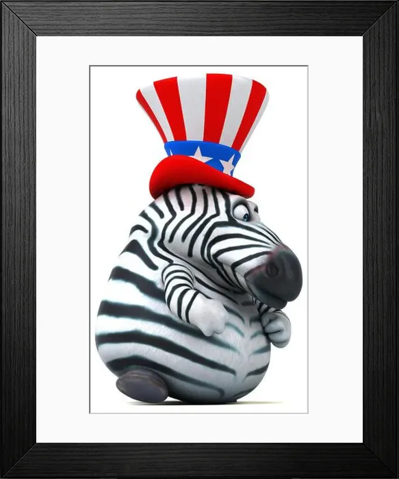 Framed Print : Fun 3D cartoon zebra with an uncle sam hat Framed Print : Fun 3D cartoon zebra with an uncle sam hat