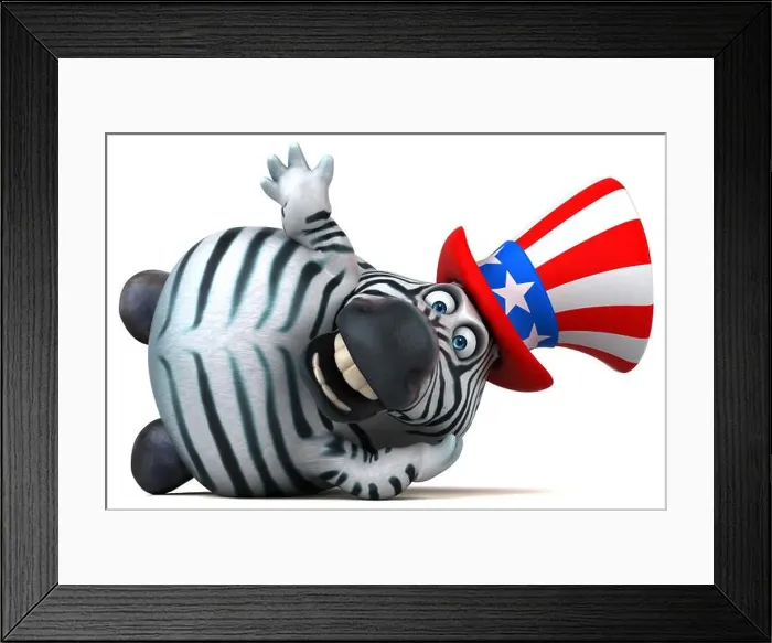Framed Print : Fun 3D cartoon zebra with an uncle sam hat Framed Print : Fun 3D cartoon zebra with an uncle sam hat