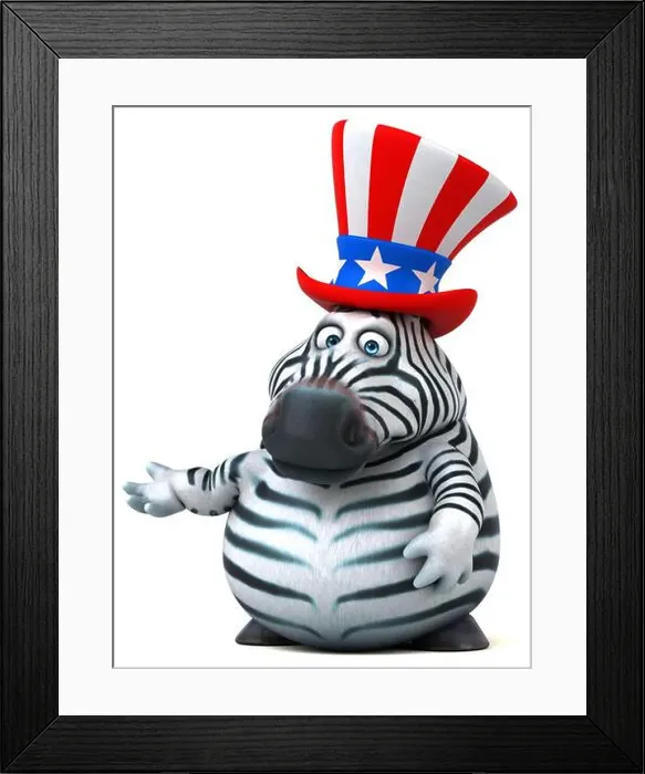 Framed Print : Fun 3D cartoon zebra with an uncle sam hat Framed Print : Fun 3D cartoon zebra with an uncle sam hat