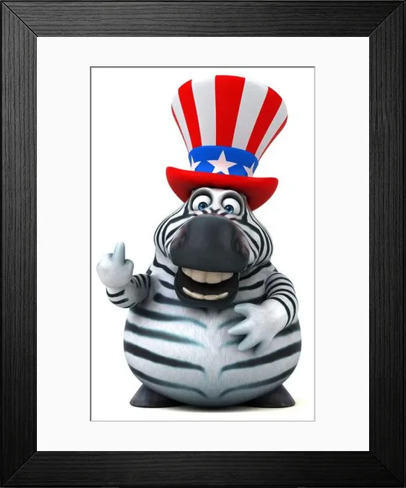 Framed Print : Fun 3D cartoon zebra with an uncle sam hat Framed Print : Fun 3D cartoon zebra with an uncle sam hat