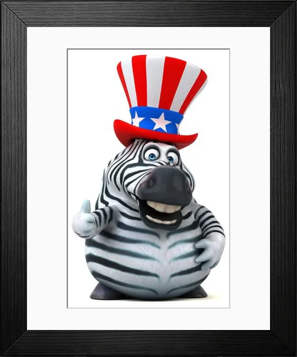 Framed Print : Fun 3D cartoon zebra with an uncle sam hat Framed Print : Fun 3D cartoon zebra with an uncle sam hat