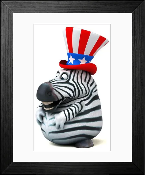 Framed Print : Fun 3D cartoon zebra with an uncle sam hat Framed Print : Fun 3D cartoon zebra with an uncle sam hat