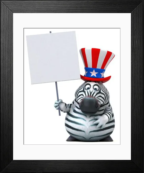 Framed Print : Fun 3D cartoon zebra with an uncle sam hat Framed Print : Fun 3D cartoon zebra with an uncle sam hat