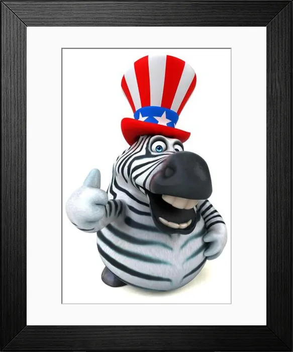 Framed Print : Fun 3D cartoon zebra with an uncle sam hat Framed Print : Fun 3D cartoon zebra with an uncle sam hat