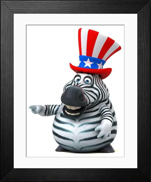 Framed Print : Fun 3D cartoon zebra with an uncle sam hat Framed Print : Fun 3D cartoon zebra with an uncle sam hat