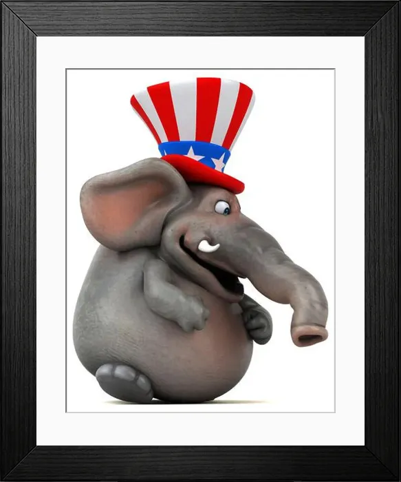 Framed Print : Fun 3D cartoon elephant with an uncle sam hat Framed Print : Fun 3D cartoon elephant with an uncle sam hat