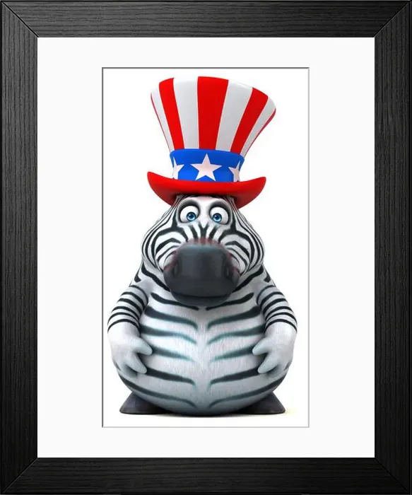 Framed Print : Fun 3D cartoon zebra with an uncle sam hat Framed Print : Fun 3D cartoon zebra with an uncle sam hat