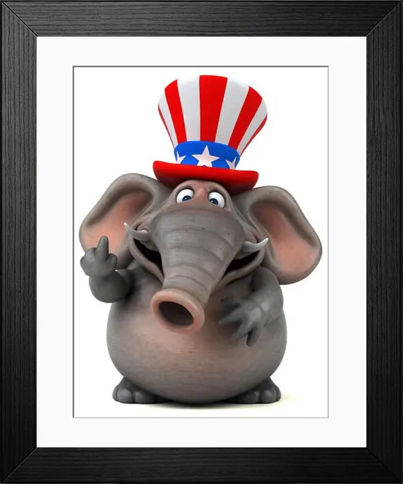Framed Print : Fun 3D cartoon elephant with an uncle sam hat Framed Print : Fun 3D cartoon elephant with an uncle sam hat