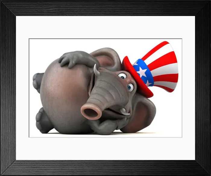 Framed Print : Fun 3D cartoon elephant with an uncle sam hat Framed Print : Fun 3D cartoon elephant with an uncle sam hat